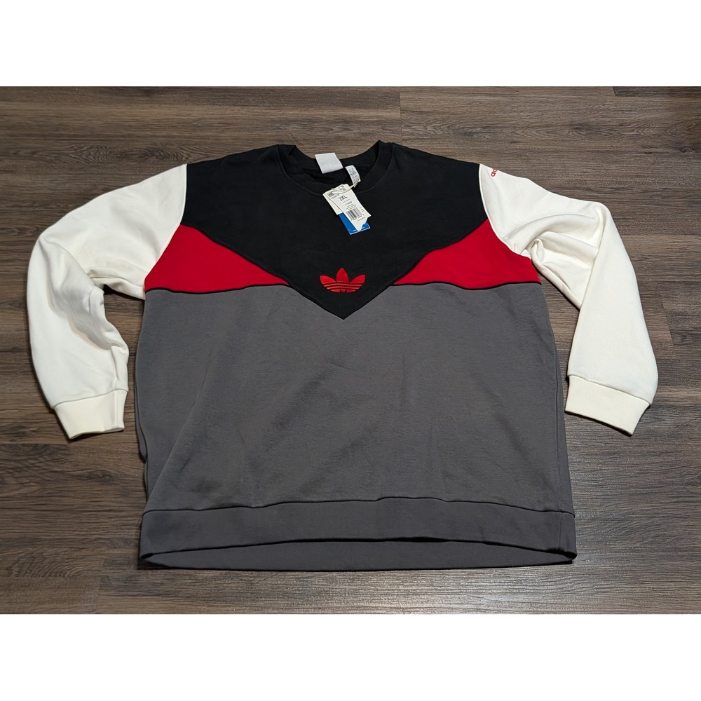Adidas Originals Mens C Crew Colorblock Sweatshirt Black Grey Red IQ0018 2XL NEW